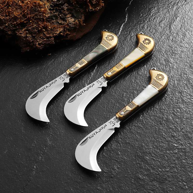 Power Key Tools - 3CR13 ตะขอสแตนเลสใบมีดพับ MINI มีดเชลล์ + ทองเหลืองขนาดเล็ก