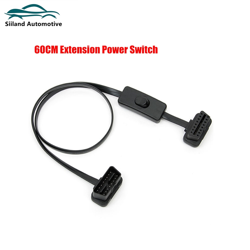 Power Tools Extension - สายต่อขยายสำหรับวินิจฉัยปัญหา OBD 2ตัวผู้กับตัวเมีย60ซม. ใหม่60ซม. พร้อมสวิทช์ไฟสวิตช์ OBD