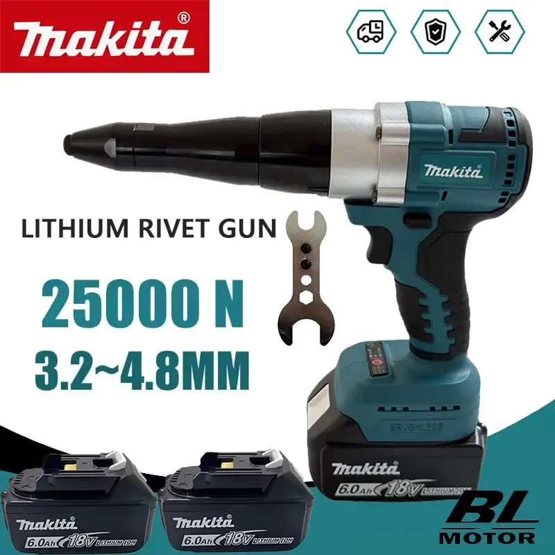 Power Tools Safety - ปืนยิงรีเวทไร้สาย Makita 25000N Brushless ขนาด 3.2-4.8